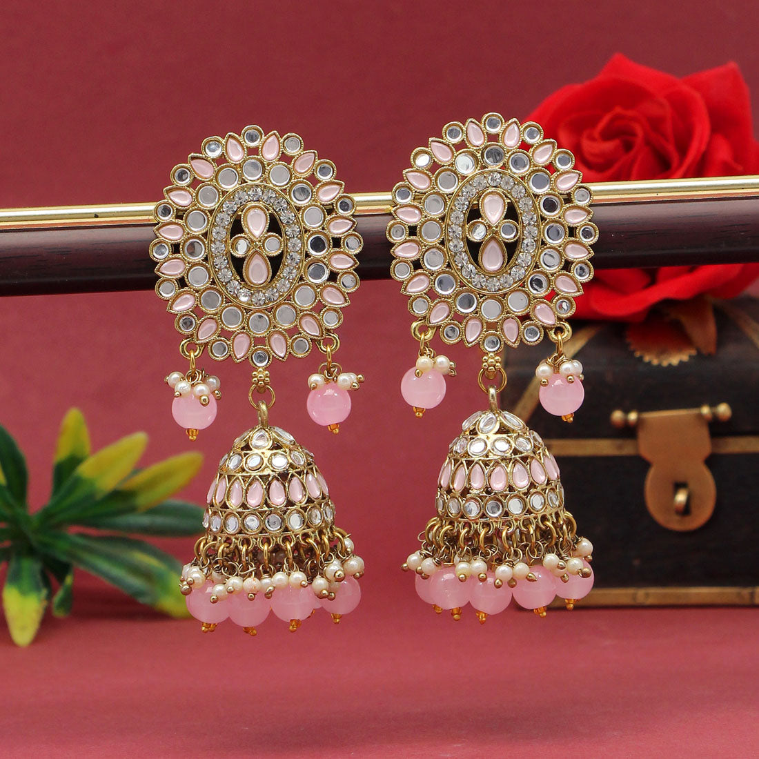 Pink Color Mirror Earrings (MRE126PNK)