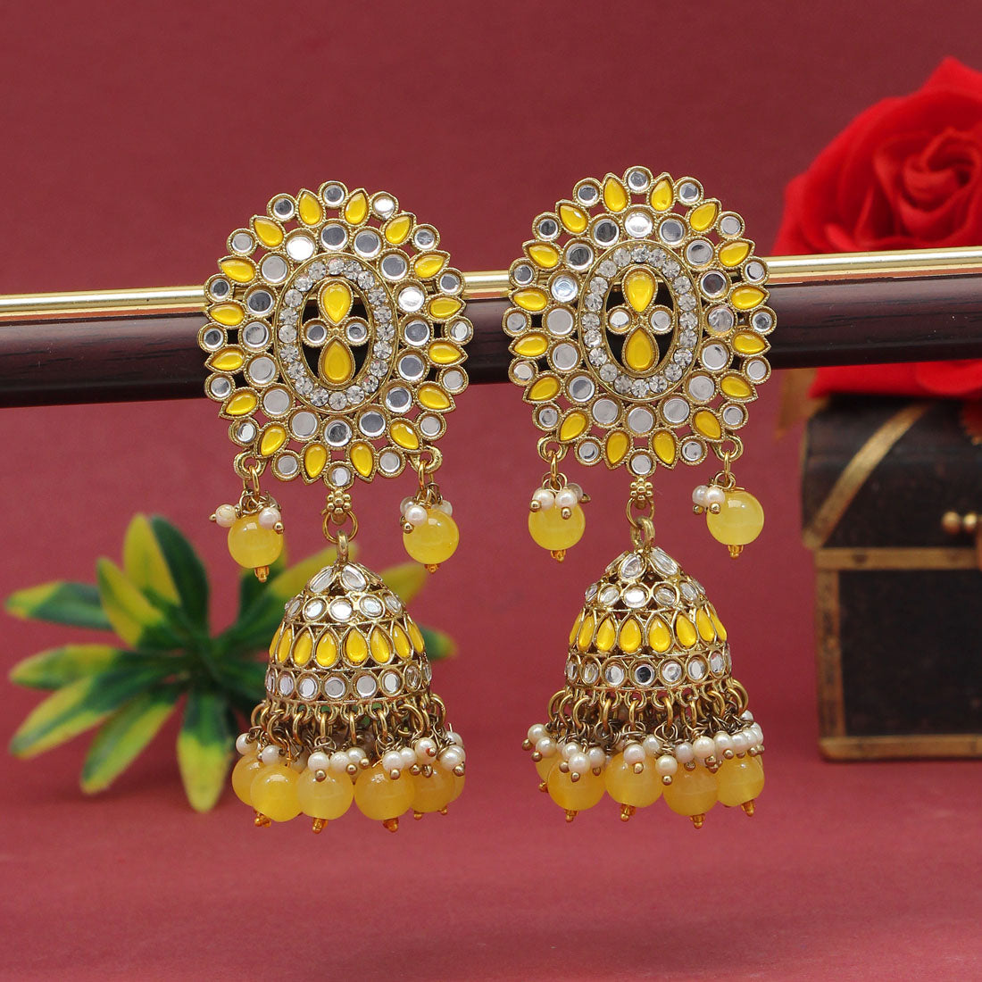Yellow Color Mirror Earrings (MRE126YLW)