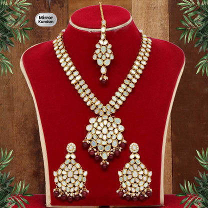 Maroon Color Mirror Kundan Necklace Set (MRN103MRN)