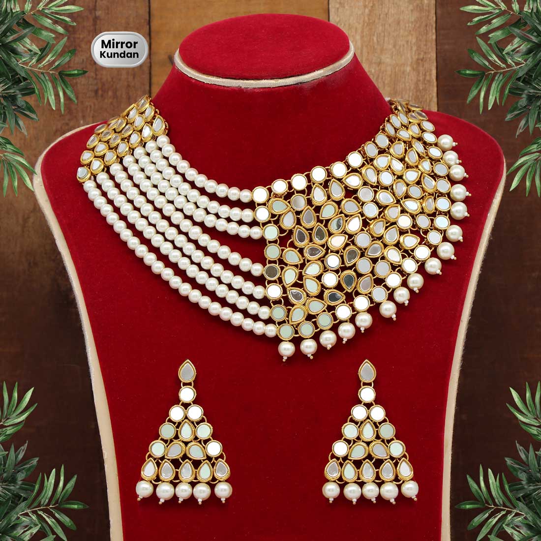 White Color Mirror Kundan Necklace Set (MRN104WHT)