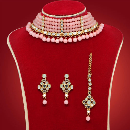 Peach Color Kundan Mirror Necklaces Set (MRN106PCH)