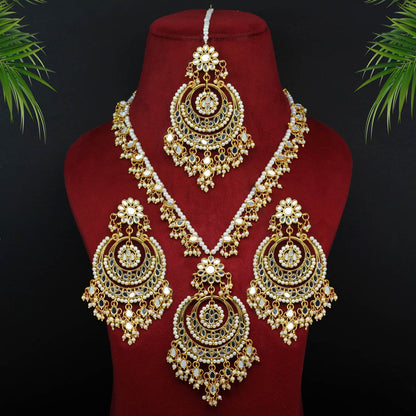 Gold Color Kundan Mirror Necklace Set (MRN107GLD)