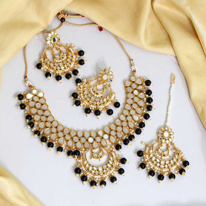 Black Color Kundan Mirror Necklaces Set (MRN110BLK)