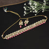 Pink Color Choker Kundan Mirror Necklaces Set (MRN111PNK)