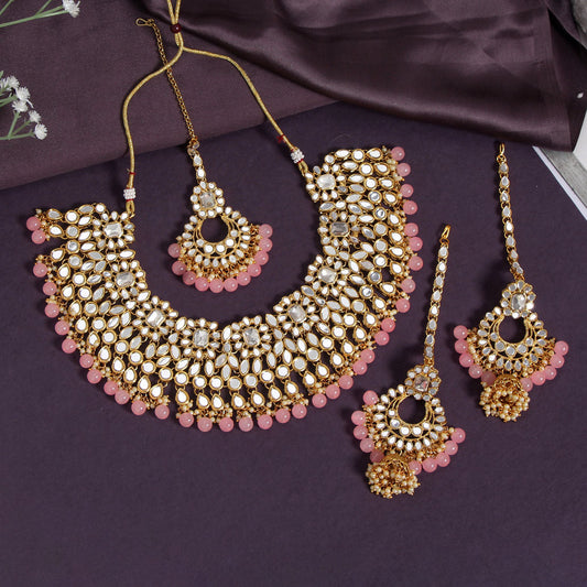 Pink Color Kundan Mirror Necklaces Set (MRN113PNK)
