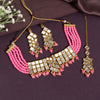 Pink Color Choker Kundan Mirror Necklaces Set (MRN114PNK)