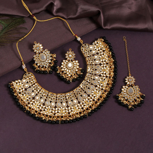 Black Color Kundan Mirror Necklaces Set (MRN115BLK)
