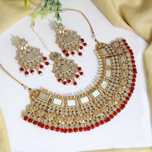 Maroon Color Kundan Mirror Necklaces Set (MRN117MRN)
