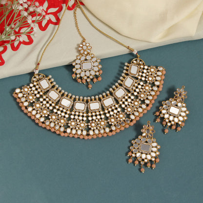 Peach Color Kundan Mirror Necklaces Set (MRN117PCH)