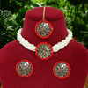 Red Color Mirror Choker Necklace Set (MRN121RED)