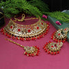 Red Color Kundan Mirror Choker Necklace Set (MRN126RED)