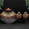 Red Color Kundan Mirror Choker Necklace Set (MRN127RED)