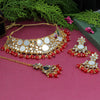 Red Color Kundan Mirror Choker Necklace Set (MRN128RED)