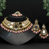 Pink Color Kundan Mirror Choker Necklace Set (MRN129PNK)