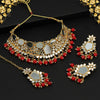 Red Color Kundan Mirror Choker Necklace Set (MRN137RED)