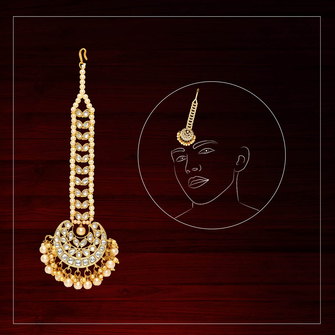 Gold Color Imitation Pearl & Kundan Maang Tikka (MTK225GLD)