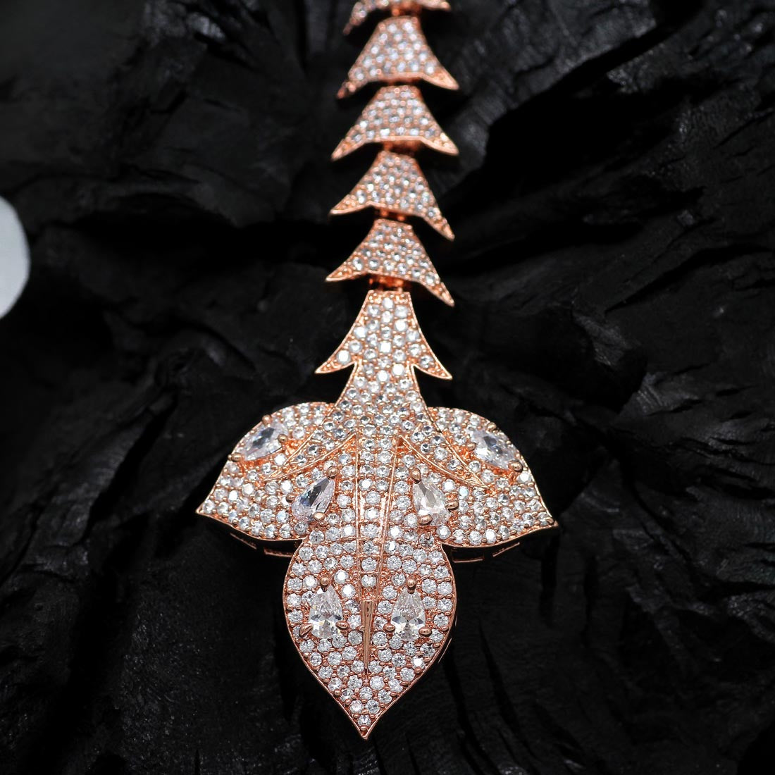 White Color Rose Gold American Diamond Maang Tikka (MTK432WHT)