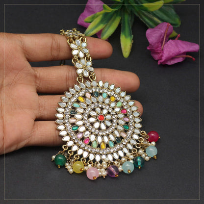 Multi Color Mirror Work Maang Tikka (MTK540MLT)