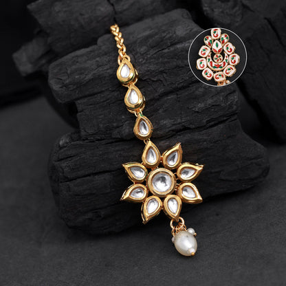 White Color Meena Work Kundan Maang Tikka (MTK557WHT)