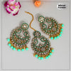 Rama Green Color Mirror Work Earrings With Maang Tikka (MTKE423RGRN)