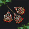 Red Color Mirror Work Earrings With Maang Tikka (MTKE424RED)