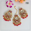 Rani Color Mirror Kundan Earrings With Maang Tikka (MTKE427RNI)