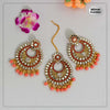 Dark Peach Color Mirror Kundan Earrings With Maang Tikka (MTKE429DPCH)