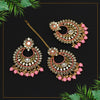 Pink Color Mirror Kundan Earrings With Maang Tikka (MTKE429PNK)