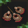 Rani Color Mirror Kundan Earrings With Maang Tikka (MTKE429RNI)