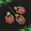 Red Color Mirror Kundan Earrings With Maang Tikka (MTKE430RED)