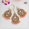 Pink Color Mirror Kundan Earrings With Maang Tikka (MTKE431PNK)