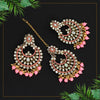 Pink Color Mirror Kundan Earrings With Maang Tikka (MTKE432PNK)