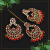 Red Color Mirror Kundan Earrings With Maang Tikka (MTKE432RED)