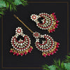 Rani Color Mirror Kundan Earrings With Maang Tikka (MTKE432RNI)