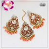 Peach Color Mirror Kundan Earrings With Maang Tikka (MTKE433DPCH)