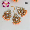 Peach Color Mirror Kundan Earrings With Maang Tikka (MTKE434PCH)