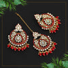 Red Color Mirror Kundan Earrings With Maang Tikka (MTKE434RED)