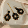 Black Color Rivoli Stone Earrings With Maang Tikka (MTKE449BLK)