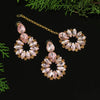 Light Pink Color Rivoli Stone Earrings With Maang Tikka (MTKE449LPNK)
