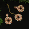 Dark Peach Color Rivoli Stone Earrings With Maang Tikka (MTKE451DPCH)