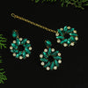 Green Color Rivoli Stone Earrings With Maang Tikka (MTKE451GRN)