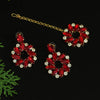 Red Color Rivoli Stone Earrings With Maang Tikka (MTKE451RED)