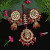 Rani Color Mirror Kundan Earrings With Maang Tikka (MTKE452RNI)