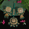 Green Color Mirror Kundan Earrings With Maang Tikka (MTKE453GRN)
