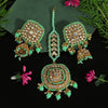 Parrot Green Color Mirror Kundan Earrings With Maang Tikka (MTKE453PGRN)
