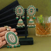 Green Color Mirror Kundan Earrings With Maang Tikka (MTKE459GRN)