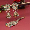 Multi Color Mirror Kundan Earrings With Maang Tikka (MTKE459MLT)