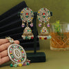 Multi Color Mirror Kundan Earrings With Maang Tikka (MTKE459MLT)