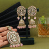 Pink Color Mirror Kundan Earrings With Maang Tikka (MTKE459PNK)