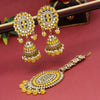 Yellow Color Mirror Kundan Earrings With Maang Tikka (MTKE459YLW)